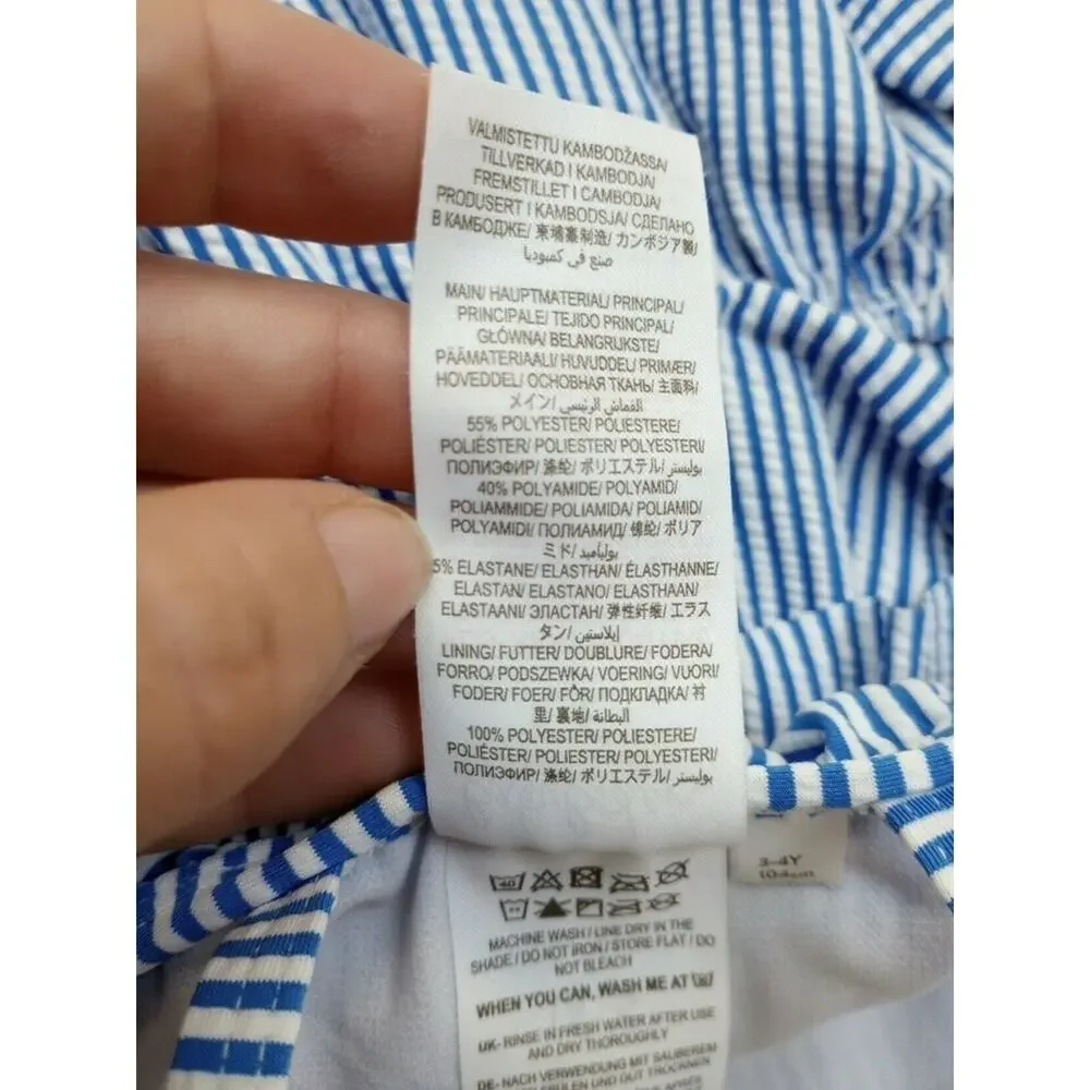 3/4 Baby Boden Striped Seersucker Swim Suit
